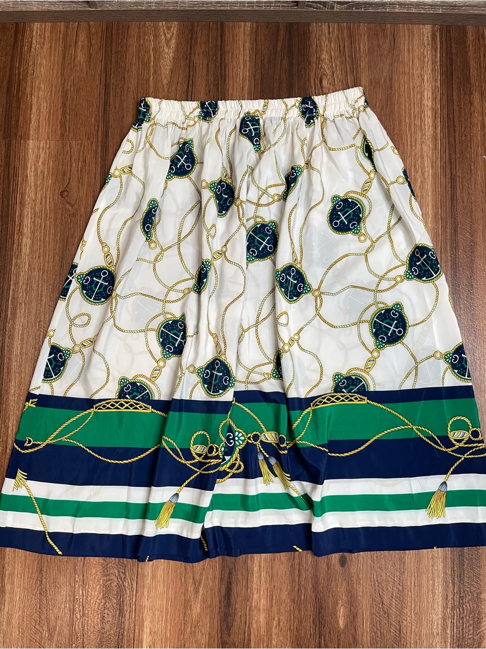 Vintage JERELL INC. Nautical Chain Print Pleated Skirt, Size 16